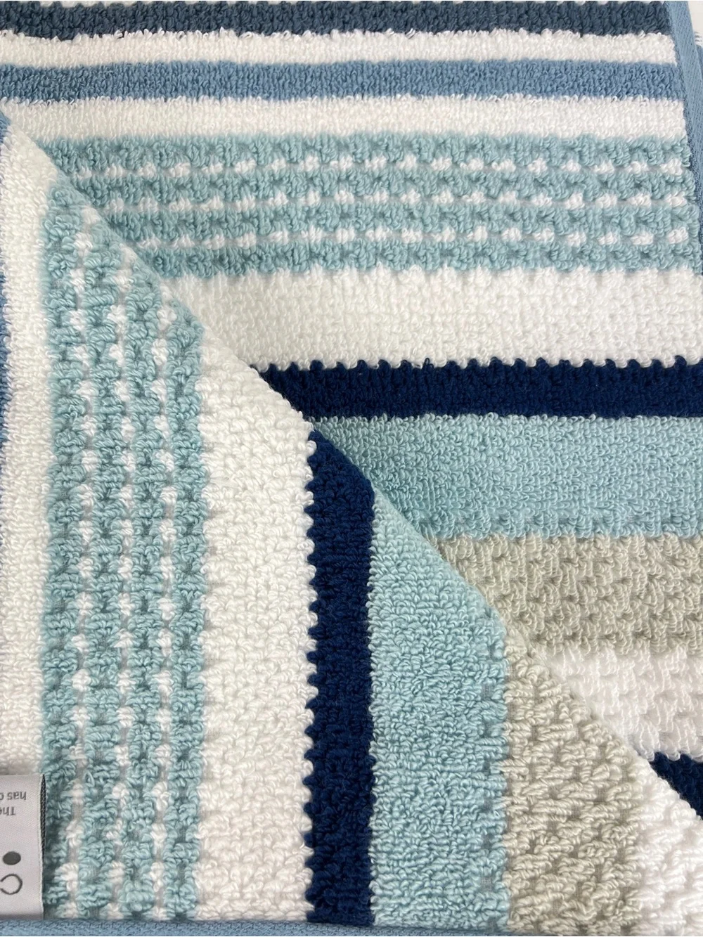 Casaba 8 Pc Bath Towel Set Blue White Taupe Striped Super Soft Cotton Blend NEW